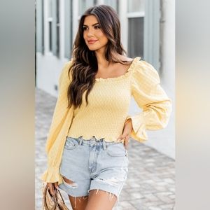 Trying Not To Call Smocked Yellow Blouse Large